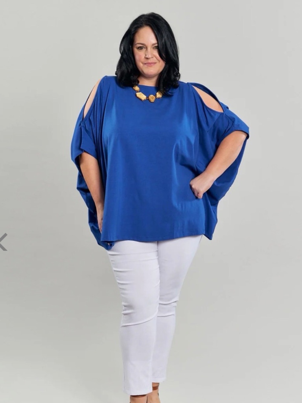 Alembika BOXY DOLMAN TOP COBALT Royal Blue Cold-Shoulder Top Size 2X NWT